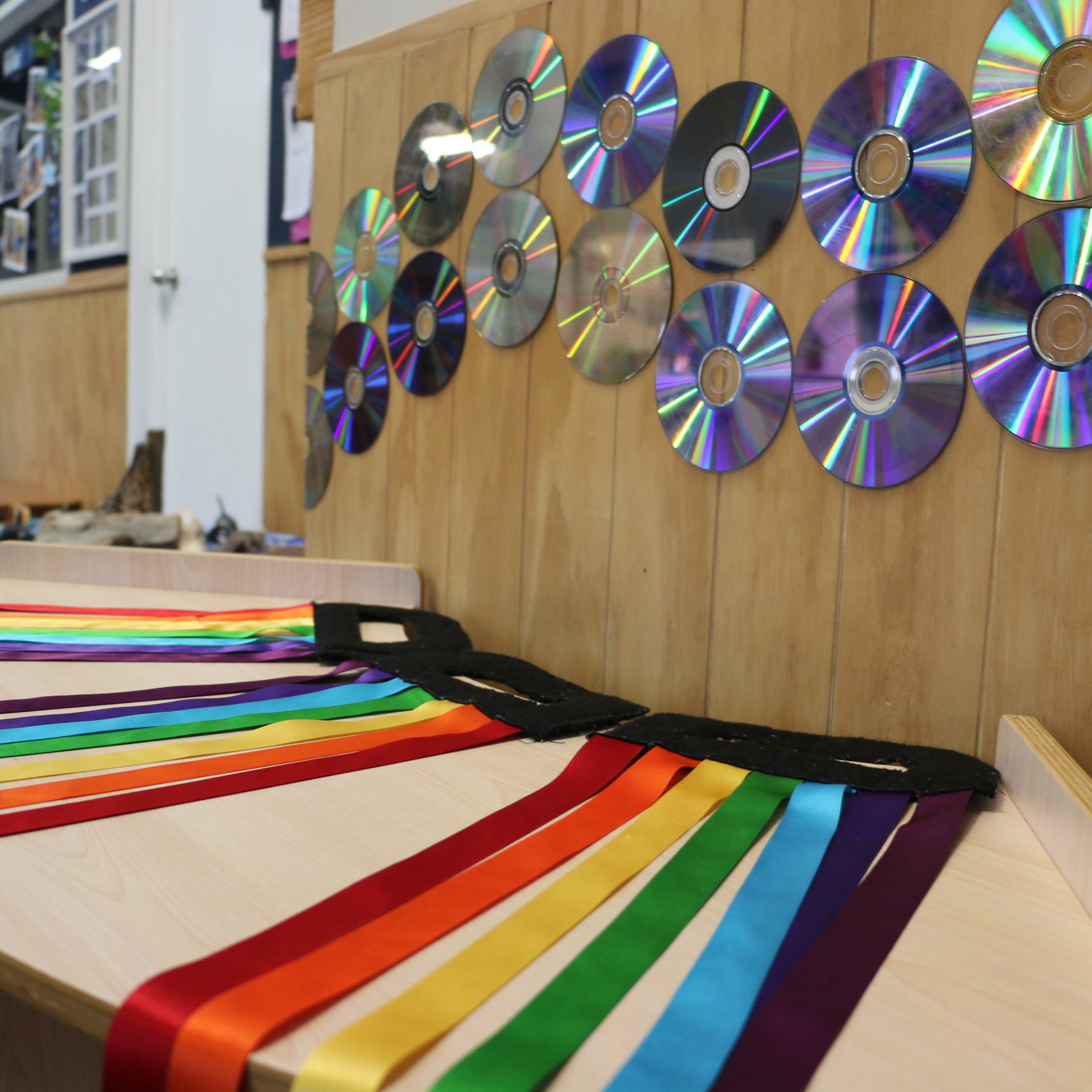 Rainbow streamers and CD's